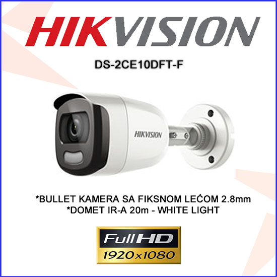 Camera Hikvision DS-2CE72DFT-F thân trụ ngoài trời 2M có màu 24/24
