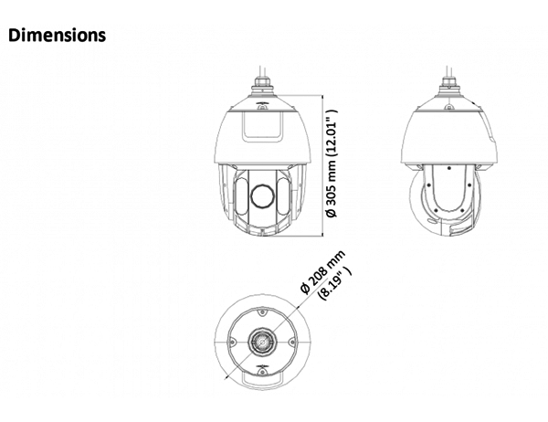 Kích thước 1 số phần chính camera Hikvision DS-2AE5232TI-A