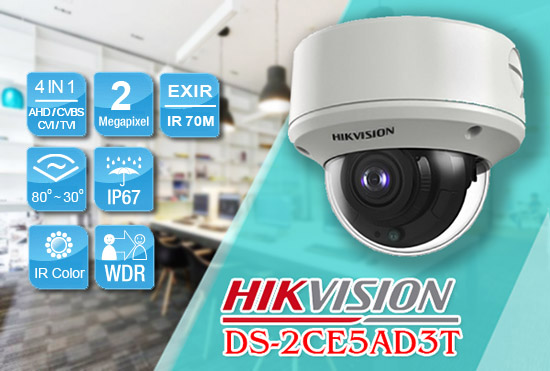 Camera quan sát Hồng Ngoại 70m Hikvison DS-2CE5AD3T-VPIT3ZF 2Mp