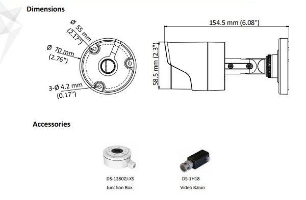 Các chi tiết cơ bản camera Hikvision DS-2CE16D0T-I3F