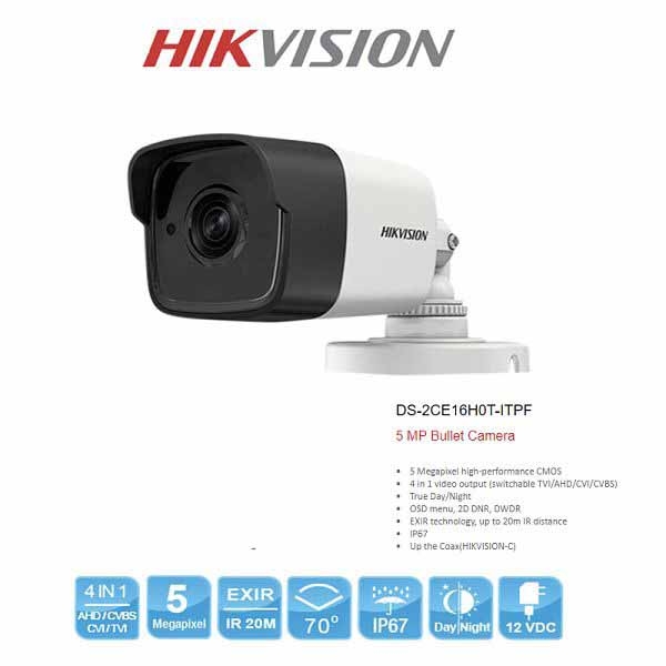 Camera quan sát thân hồng ngoại Hikvision DS-2CE16H0T-ITPF phân giải 5.0mp