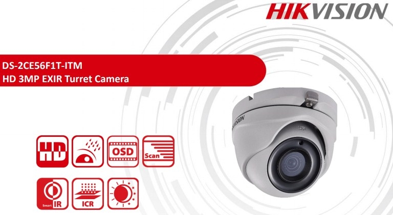 Camera Dome HDTVI 3MP Hikvision DS-2CE56F1T-ITM