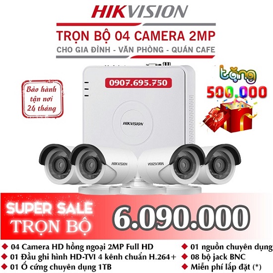Trọn bộ 4 camera Hikvision  DS-2CE16D0T-IR chính hãng, hình ảnh chất lượng cao