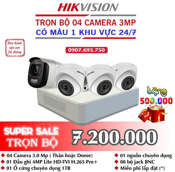 Trọn bộ 4 camera Hikvision DS-2CE56F1T-ITP và DS-2CE10DFT-F 3MP