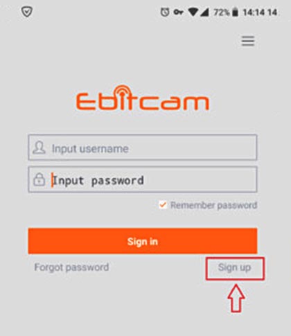 Trang đăng ký tài khoản Ebitcam