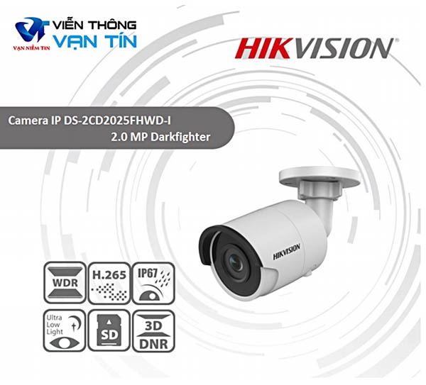 Camera IP thân ống mini 2MP Hikvision DS-2CD2025FWD-I  siêu phẩm quan sát màn đêm