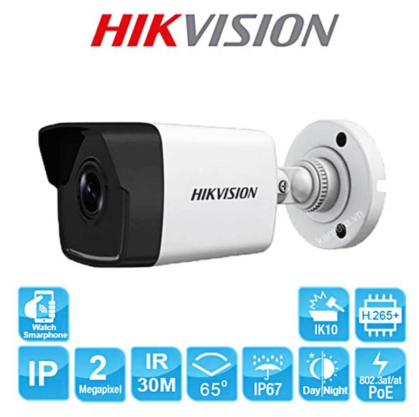 Camera IP Thân Ống 2MP Chuẩn H.265+ Hikvision DS-2CD2021-IAX