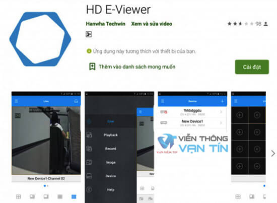 Phần mềm HD E-Viewer xem camera trên điện thoại