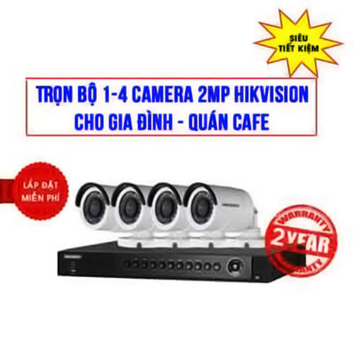 Trọn bộ 1-4 camera 2MP HIKVISION cho Gia đình – Quán cafe