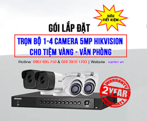 Trọn bộ 1-4 camera 5MP HIKVISION cho Tiệm vàng – Văn phòng