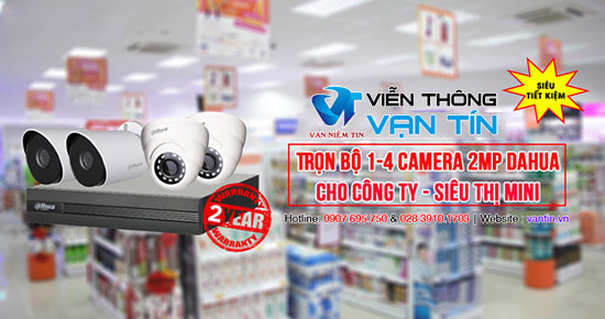 Trọn bộ 1-4 camera DAHUA 2MP cho Siêu thị mini