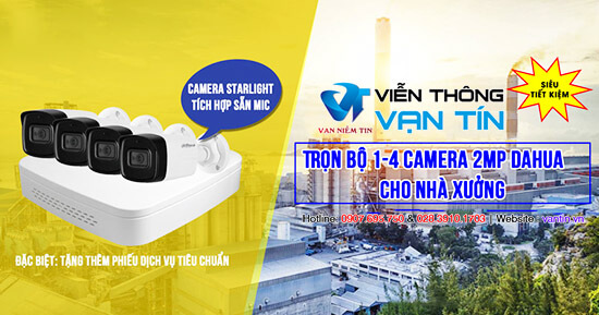 Lắp đặt Trọn Bộ 1-4 Camera Starlight Dahua 2.0MP Cho Nhà xưởng
