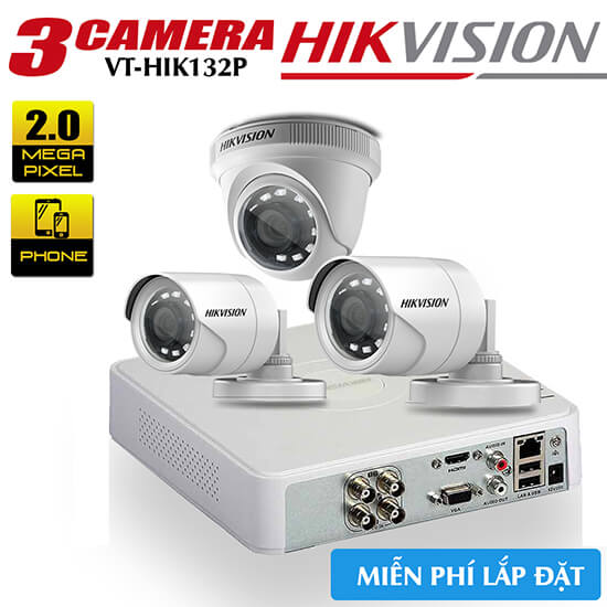 Trọn bộ 3 camera HIKVISION HDTVI 2MP vỏ nhựa gói VT-HIK132P