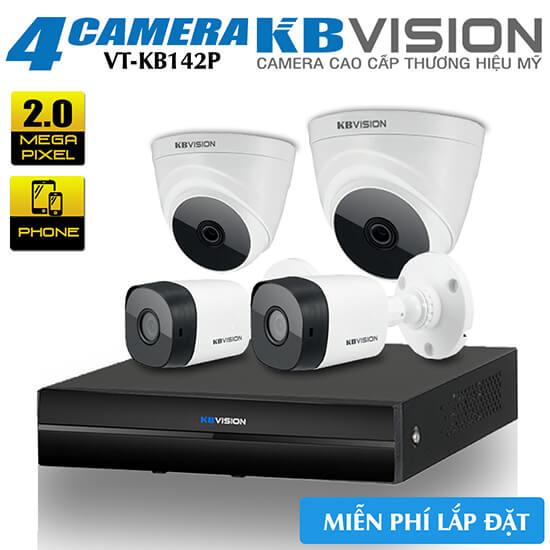 Trọn Bộ 4 Camera 2.0 Megapixel KBvision Gói Lắp Đặt VT-KB142P