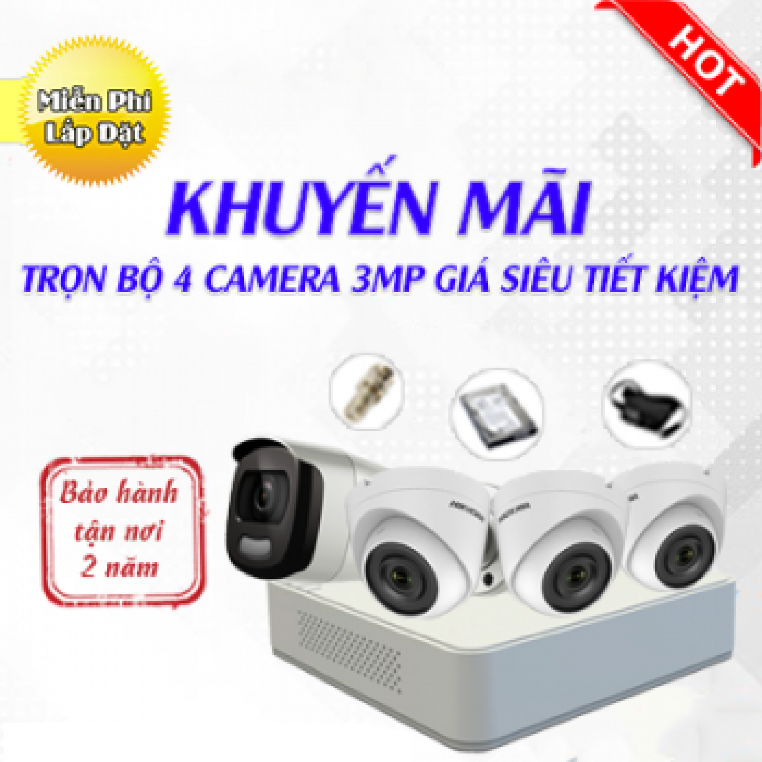 Trọn Bộ 4 Camera Hikvision 3MP Có Màu 24/7 - Sale Sập Sàn