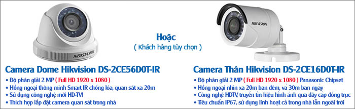 Camera Bộ 3 Camera HDTVI Hikvision 2.0MP Gói Lắp Đặt VT-HIK132M Cho Nhà Ở