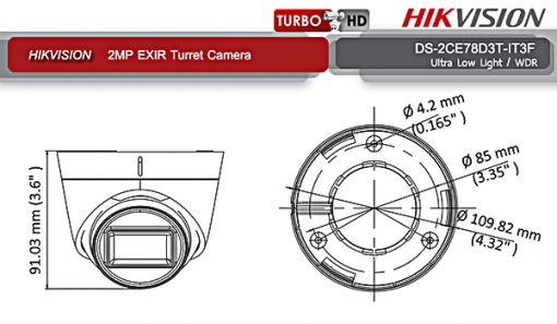 Kích Thước Camera Ốp Trần Hikvison DS-2CE78D3T-IT3F