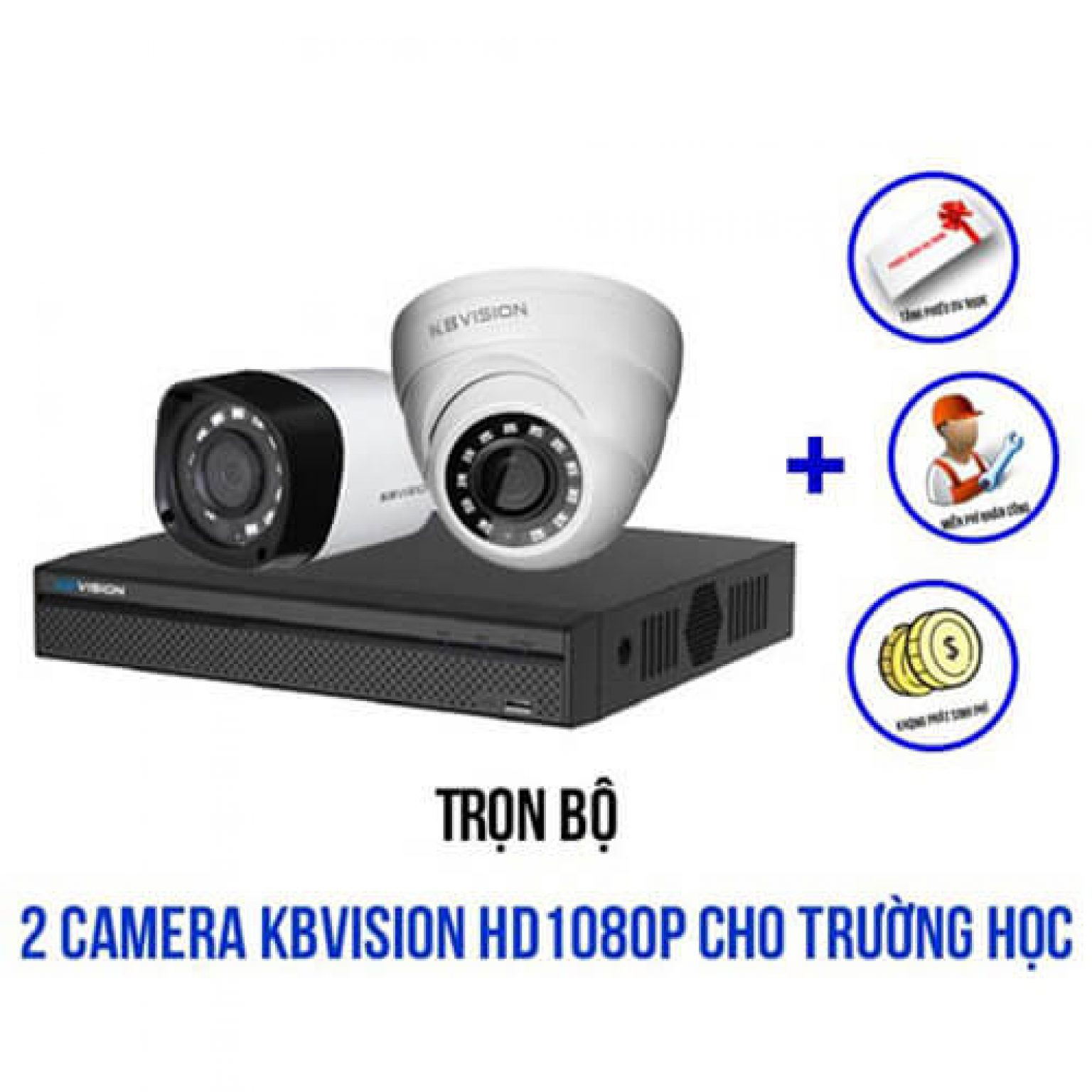 Trọn Bộ 2 Camera Kbvision 1080P Cho Trường Học - Giá Rất Rẻ