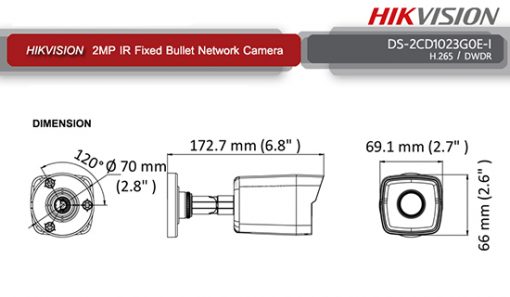 Kích Thước Camera IP Hikvision DS-2CD1023G0E-I