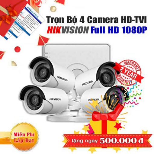 Trọn Bộ 4 Camera thân HD-TVI Hikvision 2.0MP Cho Gia Đình - BIG SALE