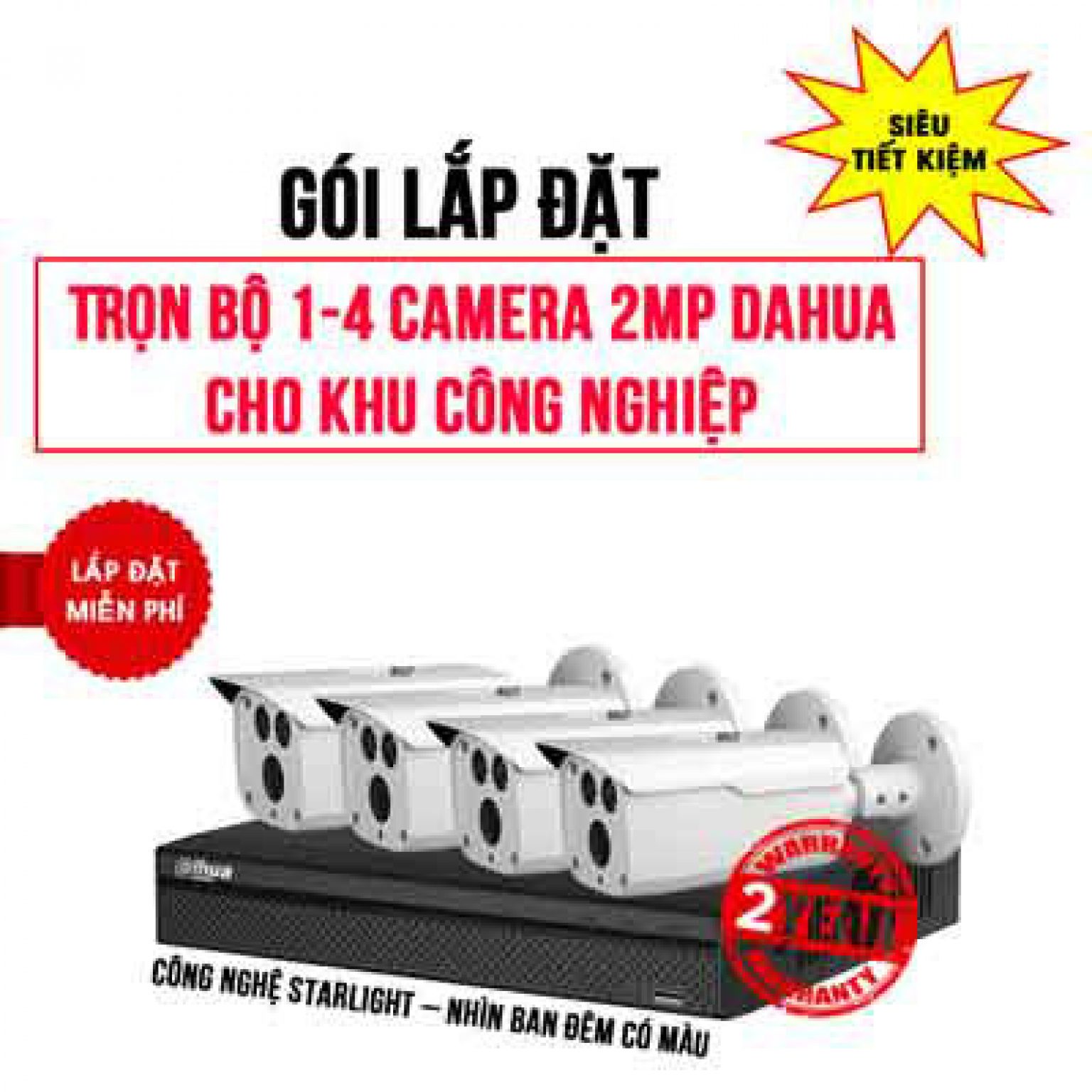 Trọn Bộ 4 Camera Thân DAHUA 2MP Cho Khu Công Nghiệp