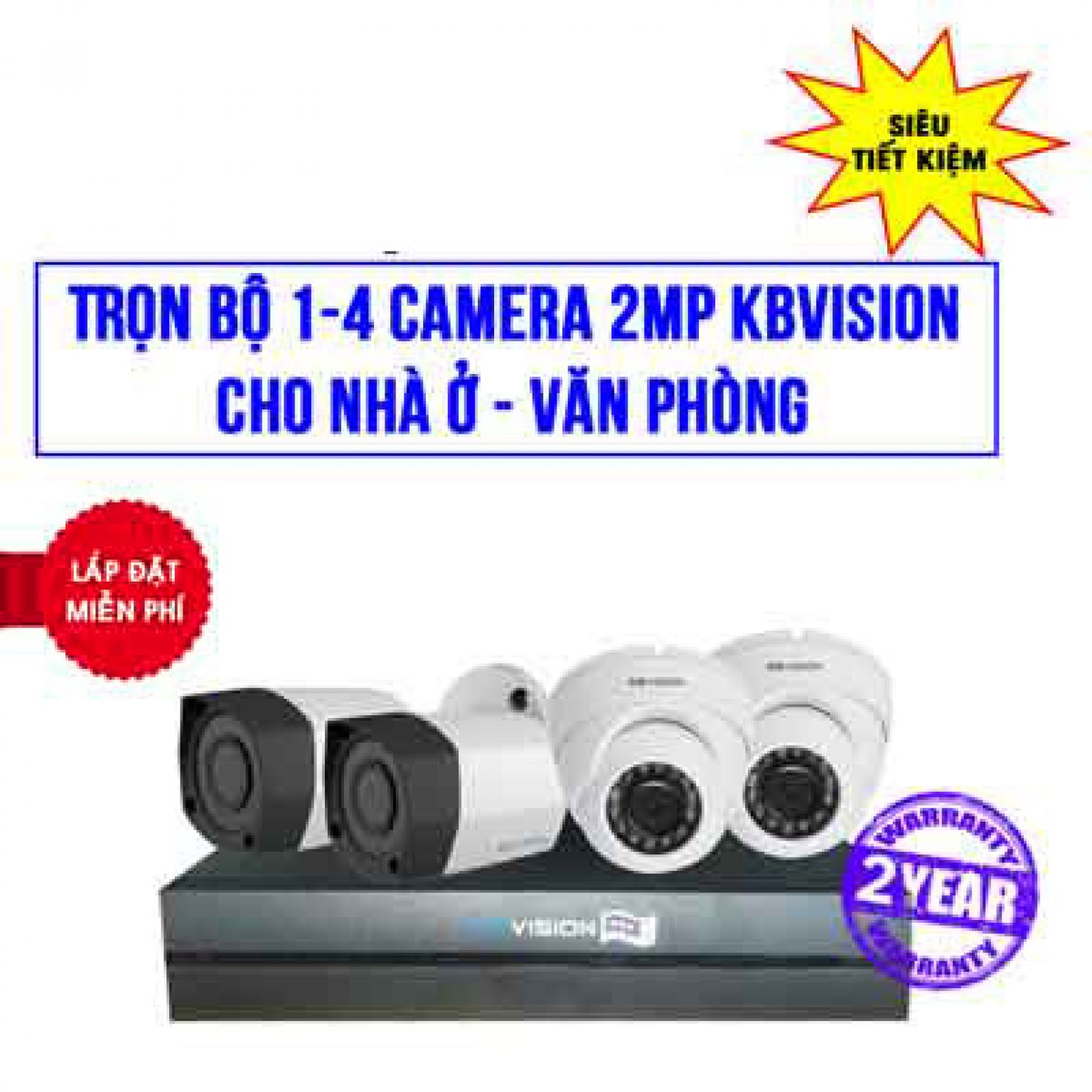 Trọn Bộ 4 Camera KBvision 2MP