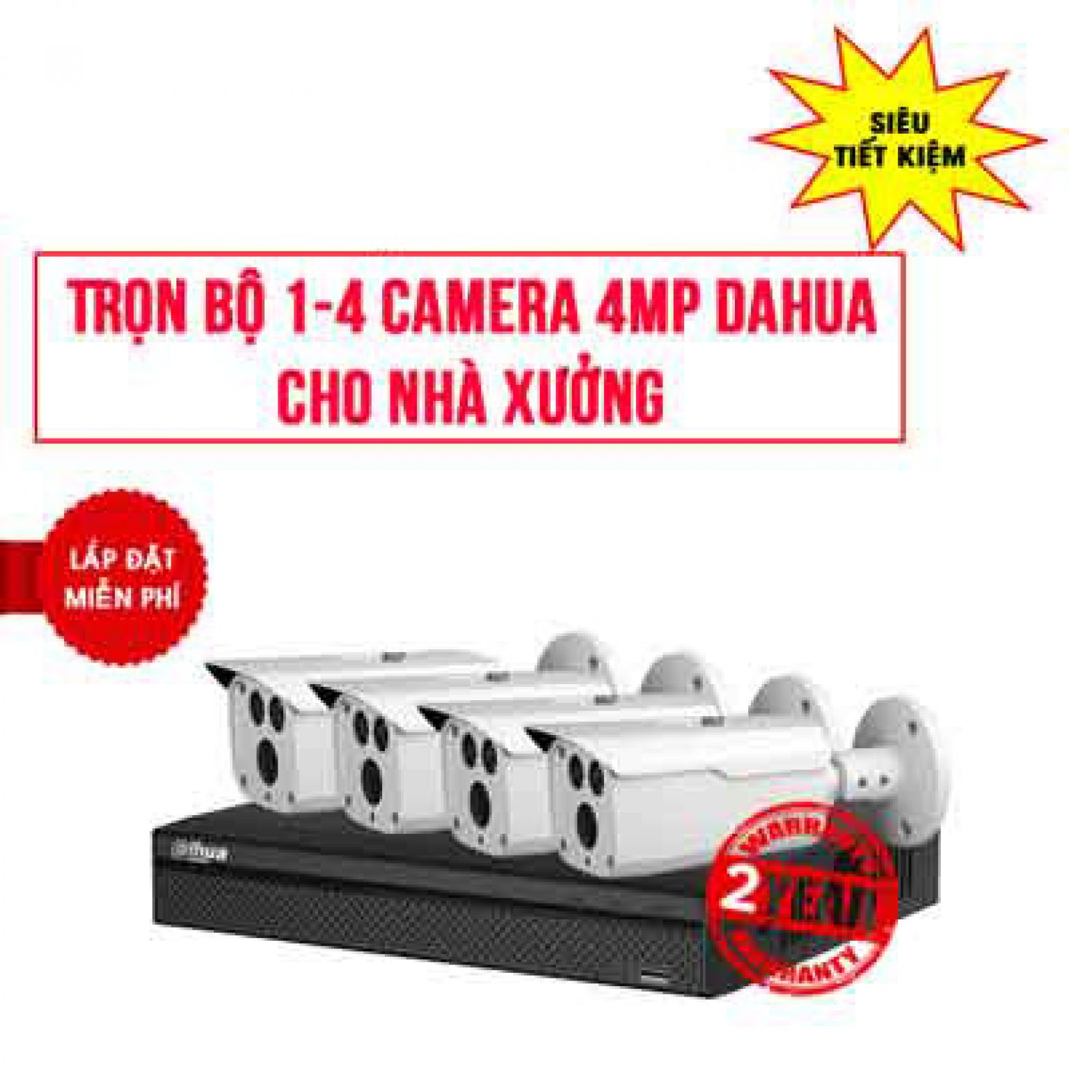 Trọn Bộ 4 Camera Thân DAHUA 4MP Cho Nhà Xưởng