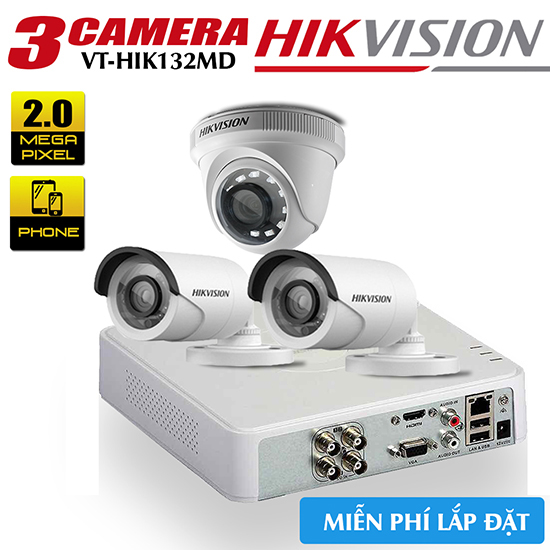 Trọn Bộ 3 Camera Hikvision HDTVI 2.0MP Gói Lắp Đặt VT-HIK132MD