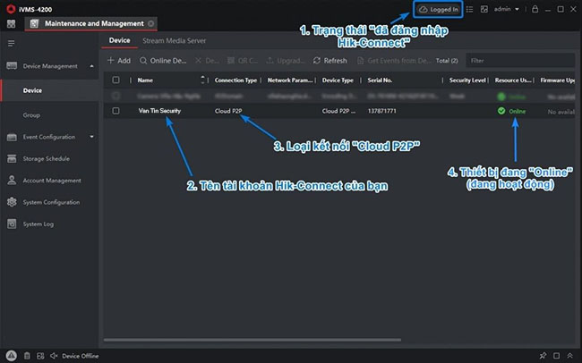 Thêm tài khoản Hik-Connect Cloud P2P vào phần mềm iVMS 4200