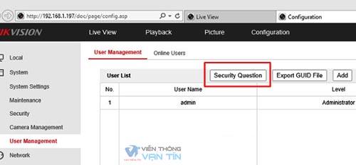 Bấm chọn Security Question để chọn câu hỏi bí mật