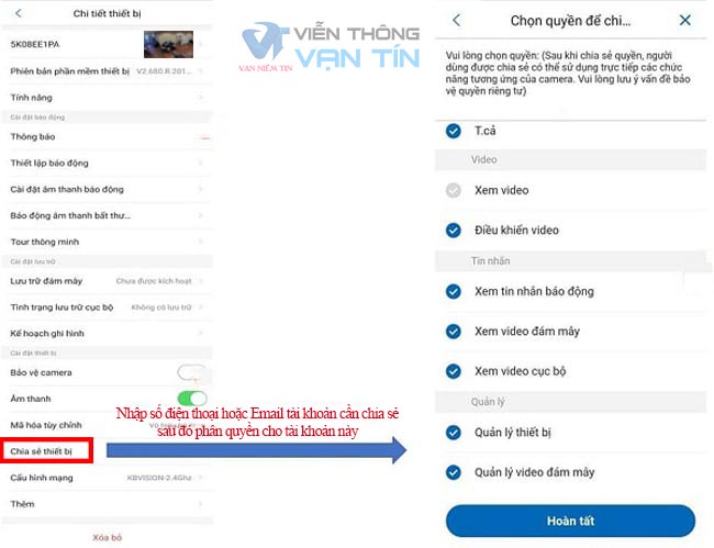 Chia sẻ camera KBone cho điện thoại khác