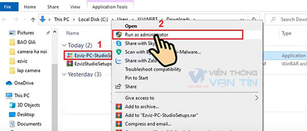 Chọn Run as administrator cài đặt phần mềm ezviz pc