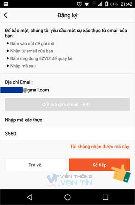 Xác Nhận Email Phần Mềm Xem Camera Ezviz Trên Điện Thoại