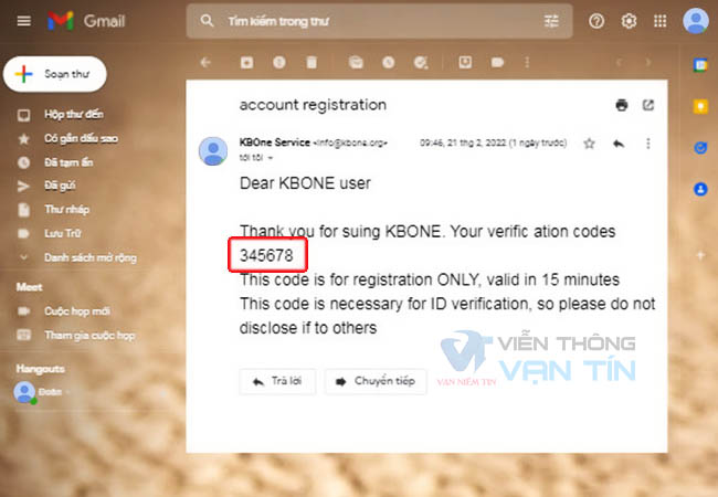 Mã Xác Nhận Xem Camera KBone Trên Điện Thoại Từ Gmail