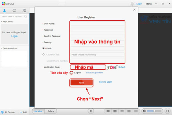 Đăng ký tài khoản phần mềm xem camera ezviz pc
