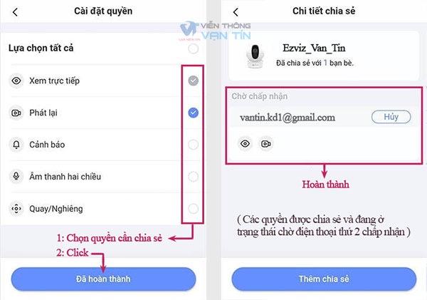 Cho phép quyền sử dụng các chức năng điều khiển camera