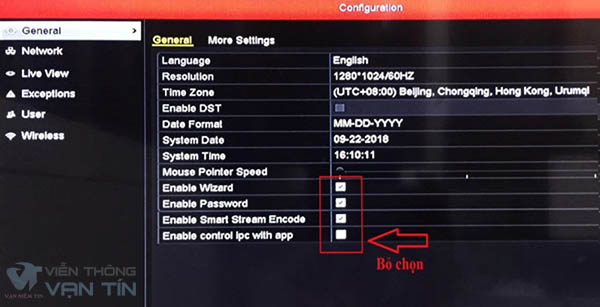 Tắt Enable Control iPC With App
