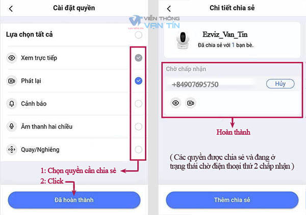 Phân quyền truy cập camera Ezviz trên điện thoại thứ 2