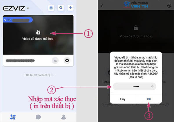 Nhập mã xác thực Security code in trên camera Ezviz
