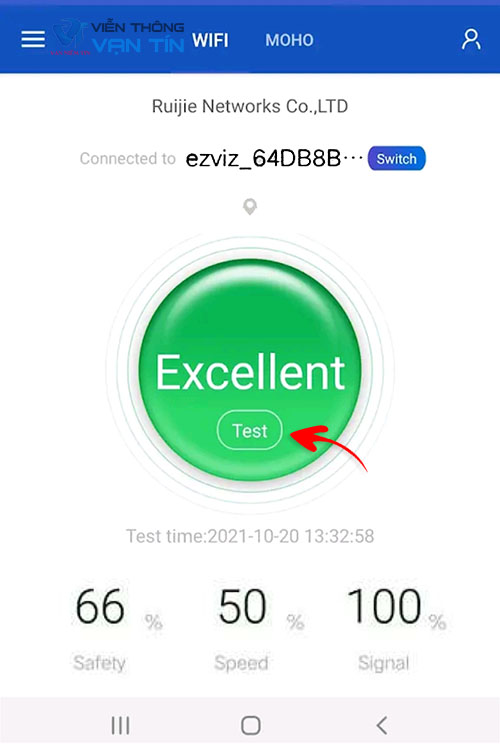 Để kết nối tới Wifi của Camera bạn nhấp vào mục Test
