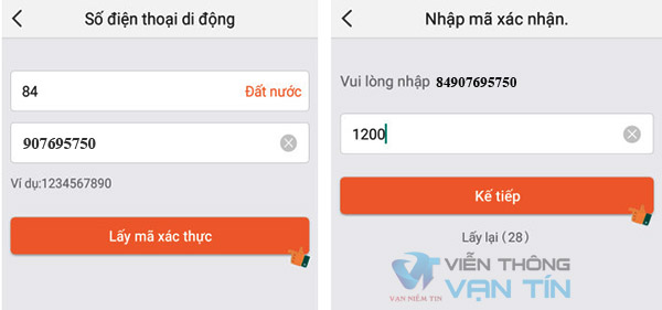 Nhập Số Điện Thoại Muốn Đăng Ký Để Lấy Mã Xác Thực