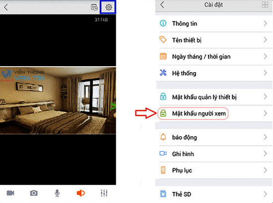 Các bạn chọn Mật Khẩu người xem để thay password