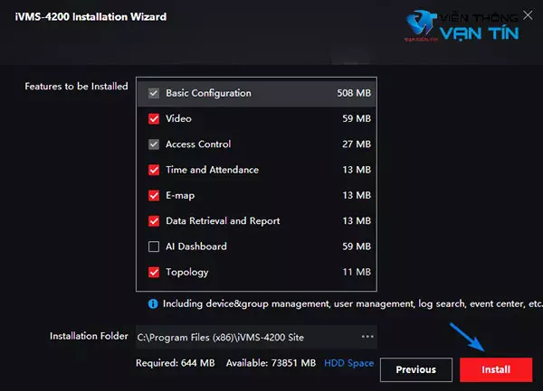 Chọn các phân hệ “INSTALL” trên máy tính