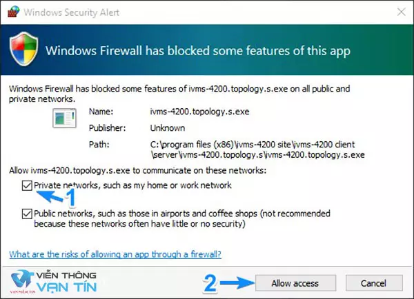 Cho phép iVMS-4200.topology.s.exe kết nối firewall
