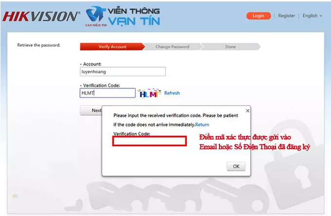 Truy cập Email để lấy mã xác thực