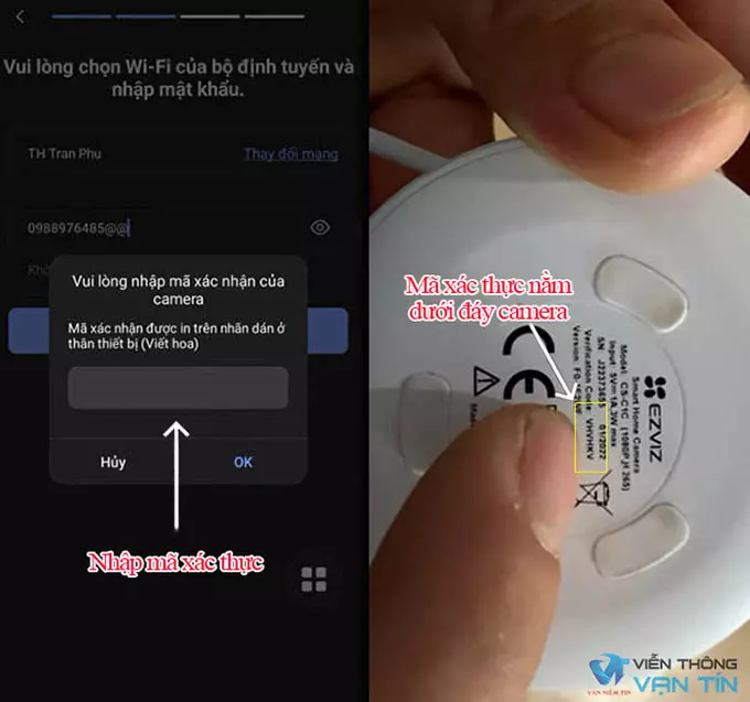 nhập mã xác nhận của Camera