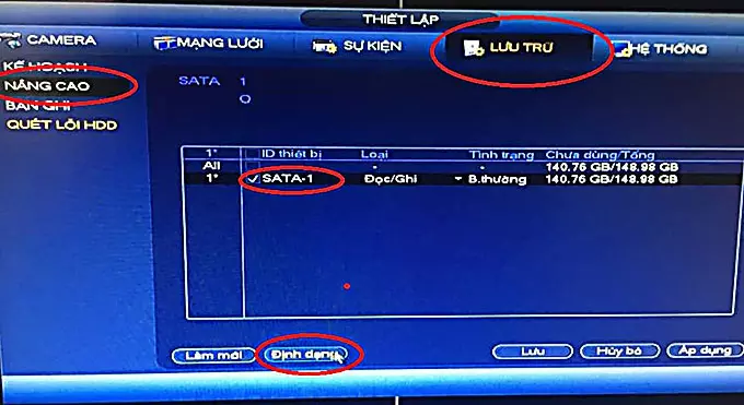 Xóa dữ liệu trong đầu ghi Dahua