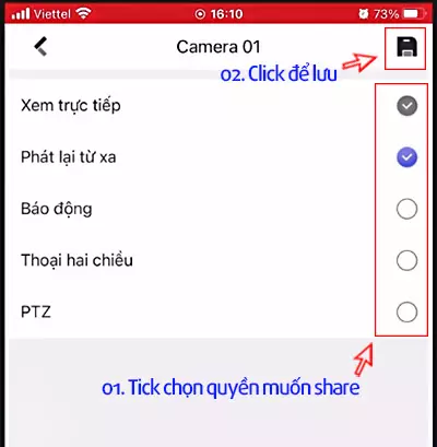 Chọn quyền hạn cho người được chia sẻ