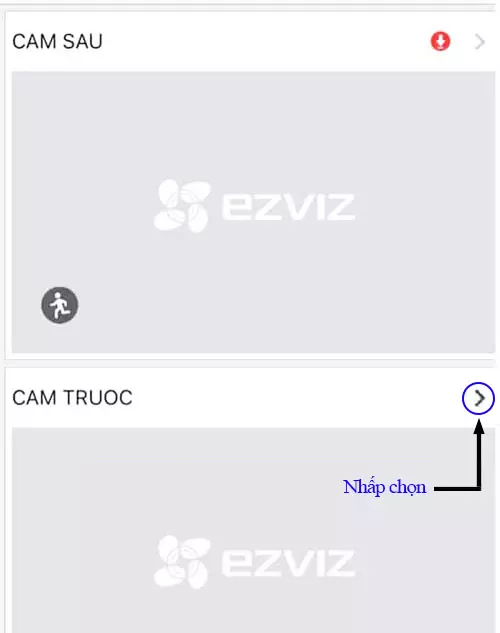 Chọn dấu mũi tên ứng dụng camera Ezviz