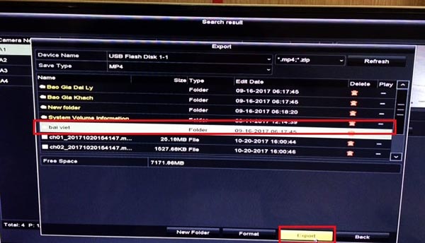 Chọn nơi lưu video trên USB và cuồi cùng bấm Export